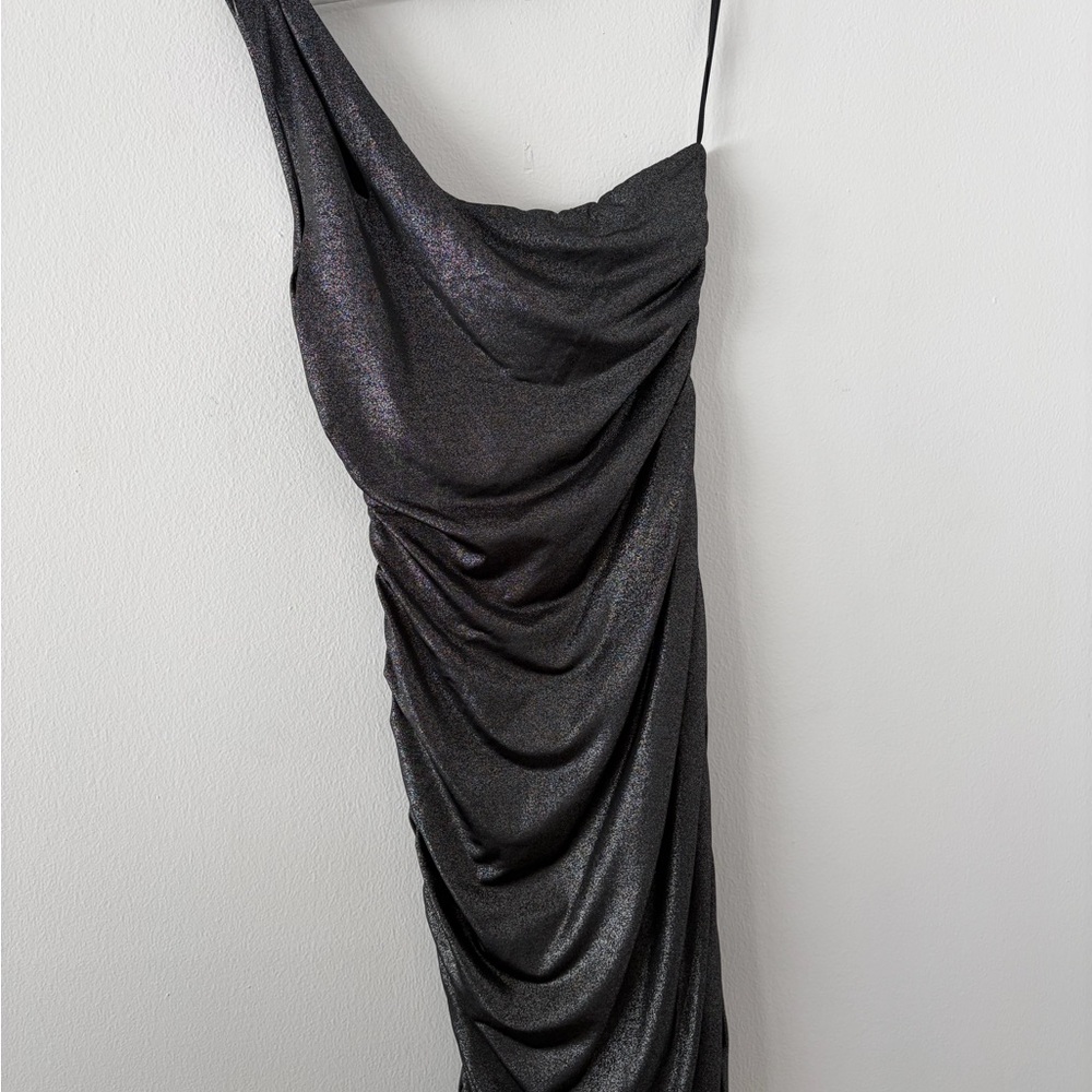 GUESS Black Shimmer One-Shoulder Mini Dress